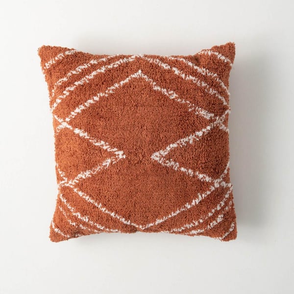 SULLIVANS 17.5 in. x 17.5 in. Diagonal Rust Chenille Throw PIllow, Cotton