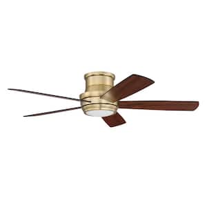 Tempo Hugger 52 in. Indoor Flushmount Satin Brass Finish Ceiling Fan w/LED Light Kit and Remote/Wall Control (Included)