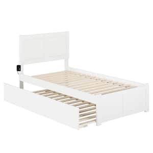Canyon White Solid Wood Frame Twin XL Platform Bed with Footboard and Twin XL Trundle