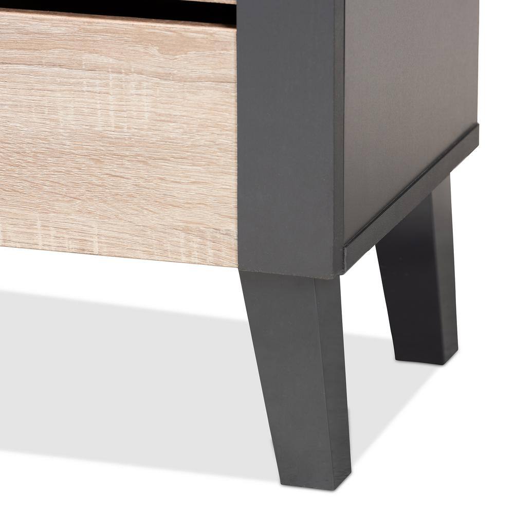 Two-Tone Oak and Dark Gray Wood Shoe Storage Cabinet
