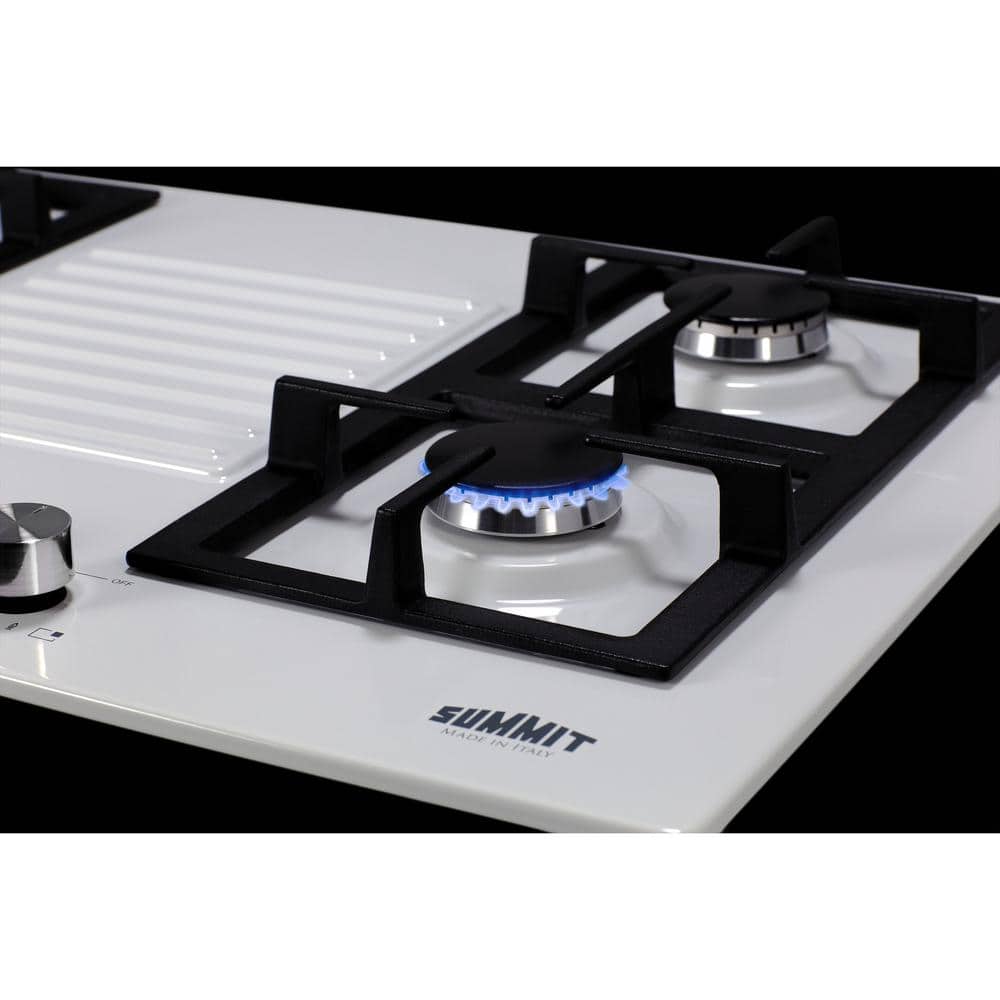 Summit 30" White Steel 4-Burner Gas Cooktop with Cast Iron Grates