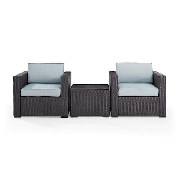 CROSLEY FURNITURE Biscayne 3 Piece Wicker Outdoor Seating Set with Mist Cushions