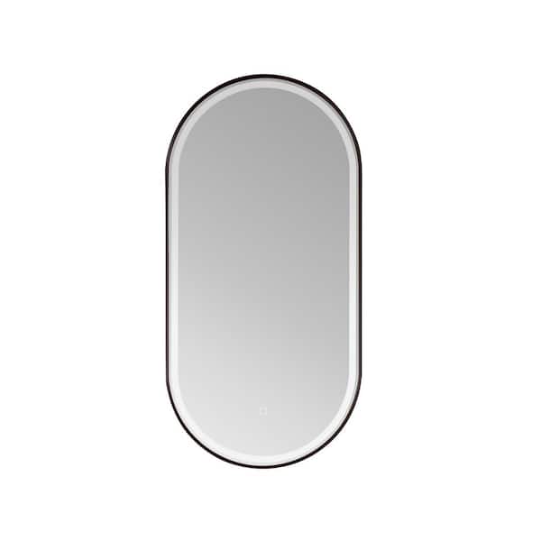 ROSWELL Grande 18 in. W x 36 in. H Aluminium Framed Oval LED Wall Bathroom Vanity Mirror in Black