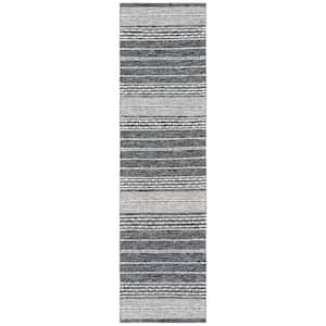 Striped Kilim Black Ivory 2 ft. x 12 ft. Striped Runner Rug