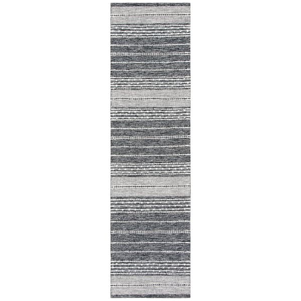 SAFAVIEH Striped Kilim Black Ivory 2 ft. x 7 ft. Striped Runner Rug