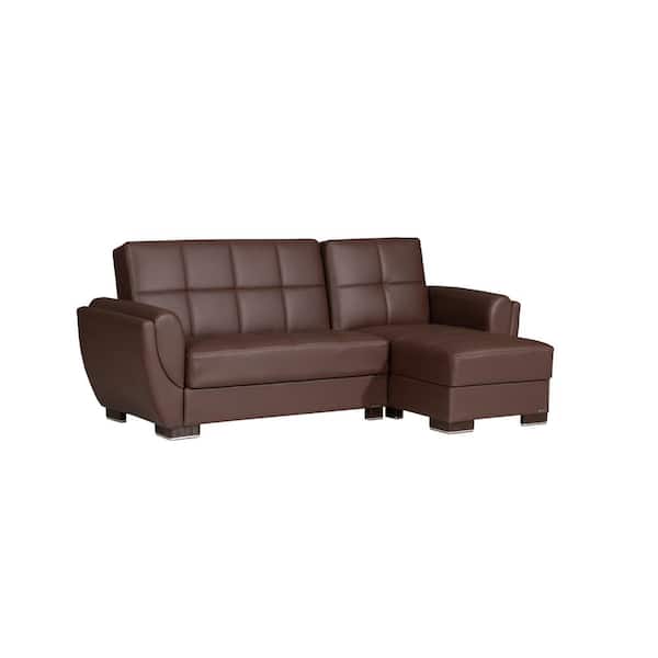 Ottomanson Basics Air Collection Brown Convertible L-Shaped Sofa Bed Sectional With Reversible Chaise 3-Seater With Storage