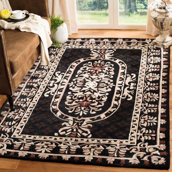 Naples 3 ft. x 4 ft. Black Medallion Ornate Border Area Rug