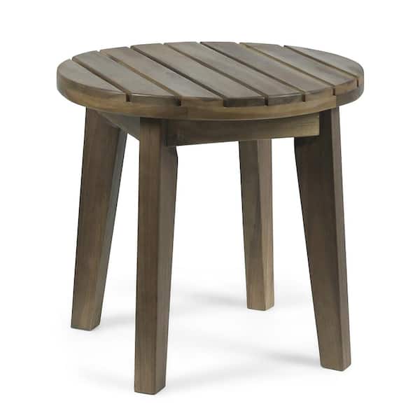 Miracle Gray Round Acacia Wood Outdoor Patio Side Table