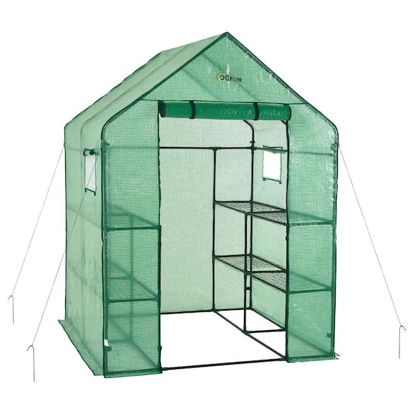 OGROW Machrus Ogrow Deluxe WalkIn Greenhouse with 2 Tiers and 8 Shelves Green Cover