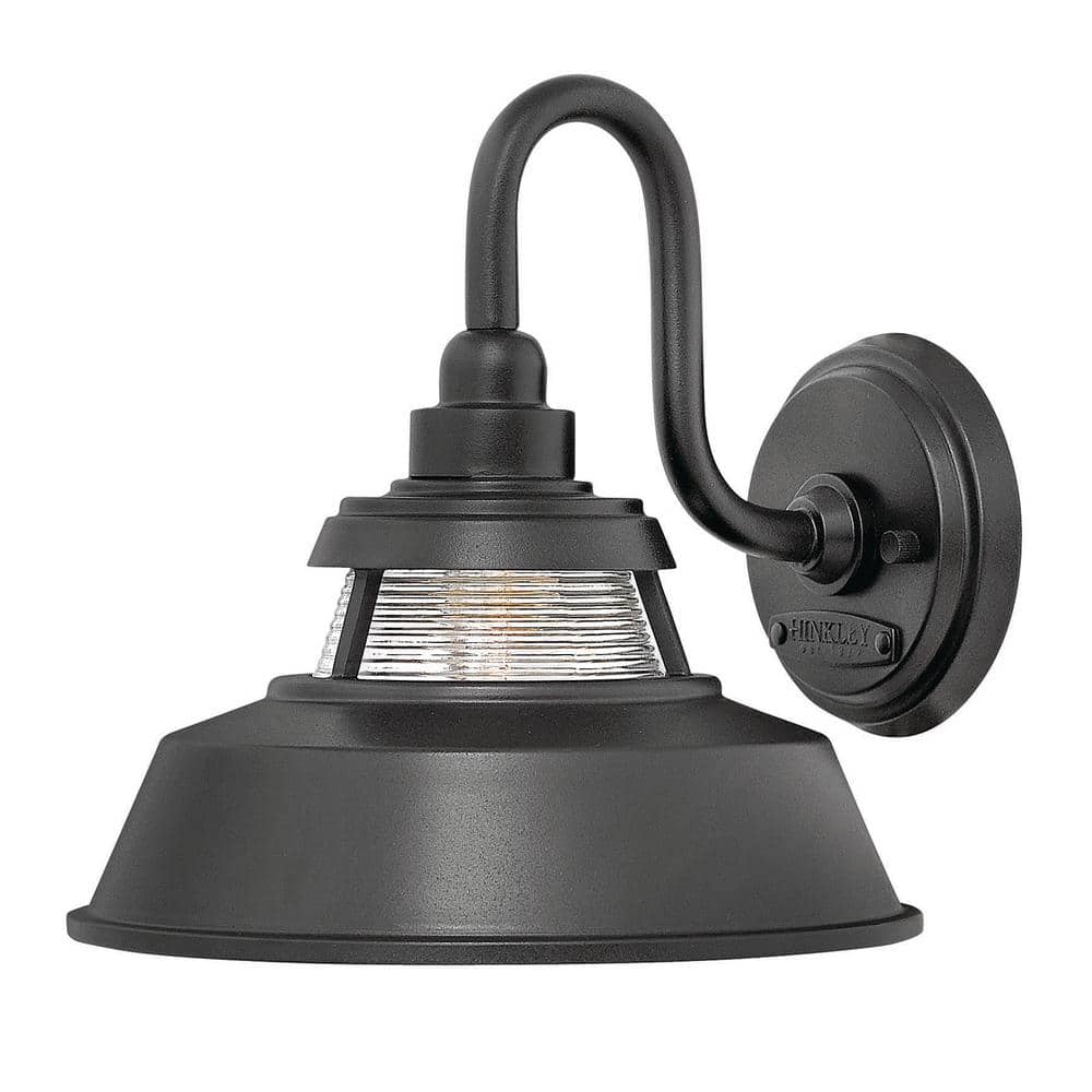 Black Ribbed Glass Outdoor Wall Mount Lantern Light