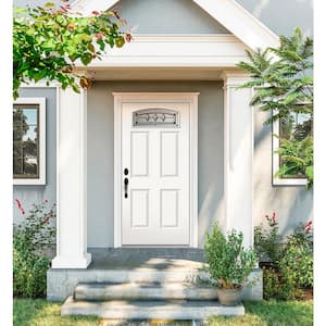 36 in. x 80 in. Camber Top Mission Prairie Primed Steel Prehung Right-Hand Inswing Front Door w/ Brickmould