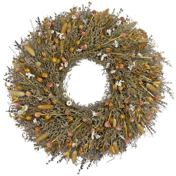 castellousa Brown 20 in. Non Artificial Dried Preserved Decorative Mixed Hydrangea Wreath
