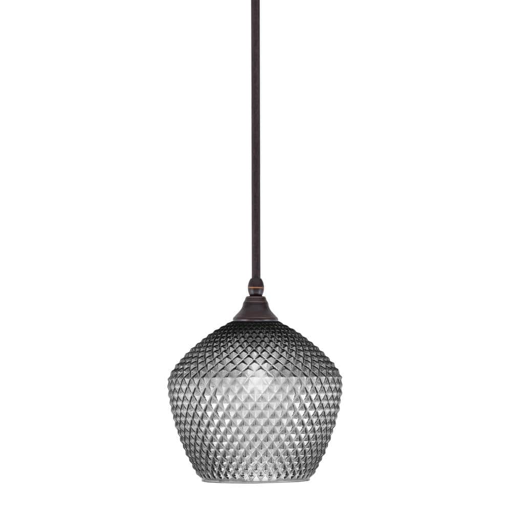 Sparta 100-Watt 1-Light Dark Granite Shaded Pendant Light with Smoke Glass,