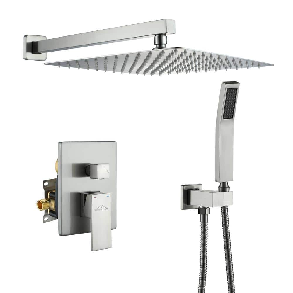 1-Spray Patterns with 2.5 GPM 12 in. Square Wall Mount Dual Shower Heads wi