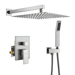 1-Spray Patterns with 2.5 GPM 12 in. Square Wall Mount Dual Shower Heads with Pressure Balance Valve in Brushed Nickel