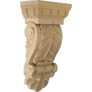 5 1/8 in. x 2 3/4 in. x 9 3/4 in. Unfinished Wood Lindenwood Thin Flowing Acanthus Corbel