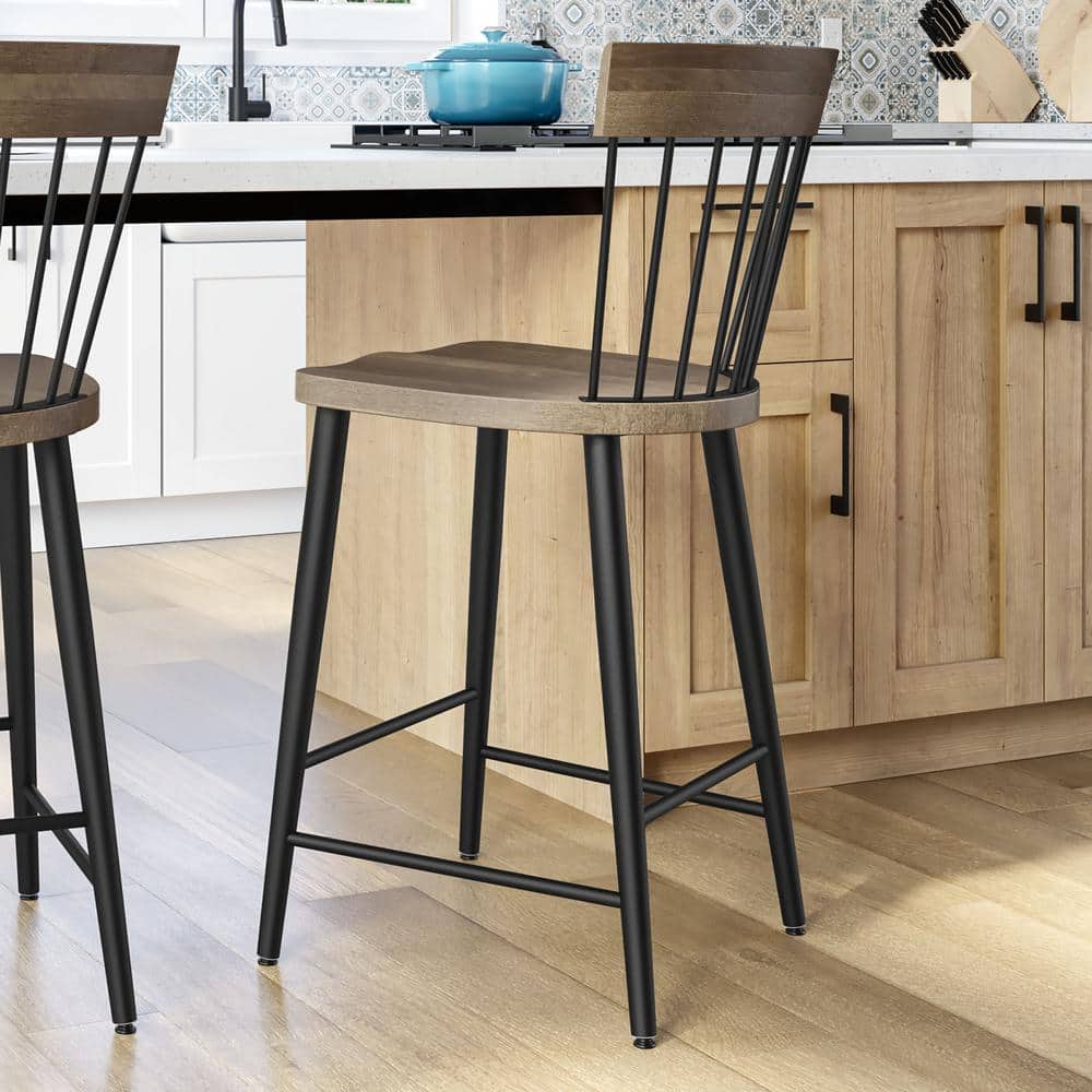 Amisco Amisco Angelina 26 in. Counter Stool Beige Wood/Black Metal