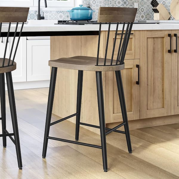 Amisco Angelina 26 in. Counter Stool - Beige Wood/Black Metal