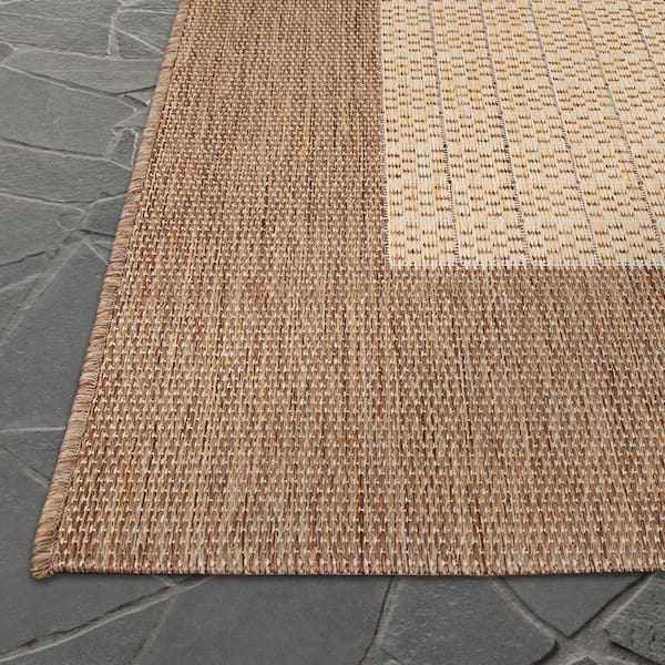 Recife Checkered Field Tan-Brown 9 ft. x 12 ft. Solid Indoor/Outdoor Area Rug