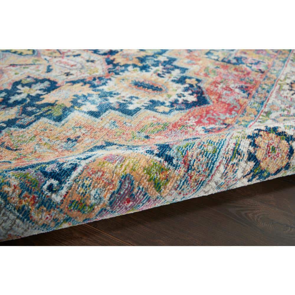 Aegean Blue Round Synthetic Easy-Care Stain-Resistant Area Rug