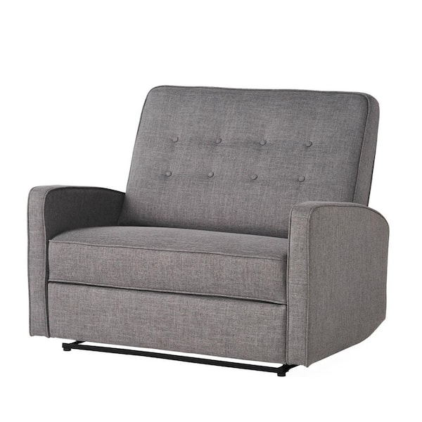 Noble House Calliope 47 in. Gray/Black Button Tufted Polyester 2-Seater Reclining Loveseat with Square Arms