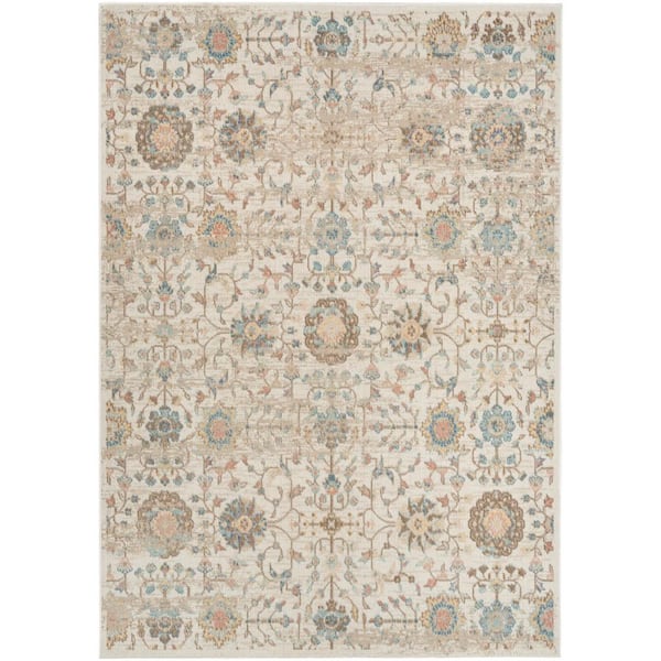 Nourison Washable Decor Beige 7 ft. x 9 ft. Medallion Traditional Area Rug