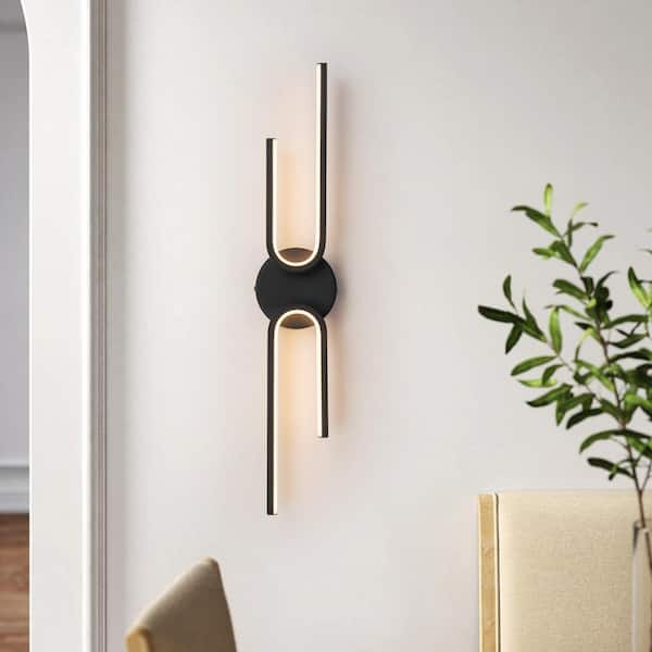 Jovie 23.6 in. 2-Light Black Dimmable LED Wall Sconce