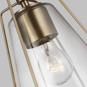 Framework 1-Light Satin Brass Hanging Pendant with Clear Glass Shade