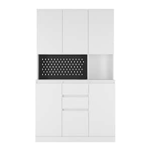 43.66 in. White Wood Pantry Organizer Freestanding kitchen storage, sideboard with charging station