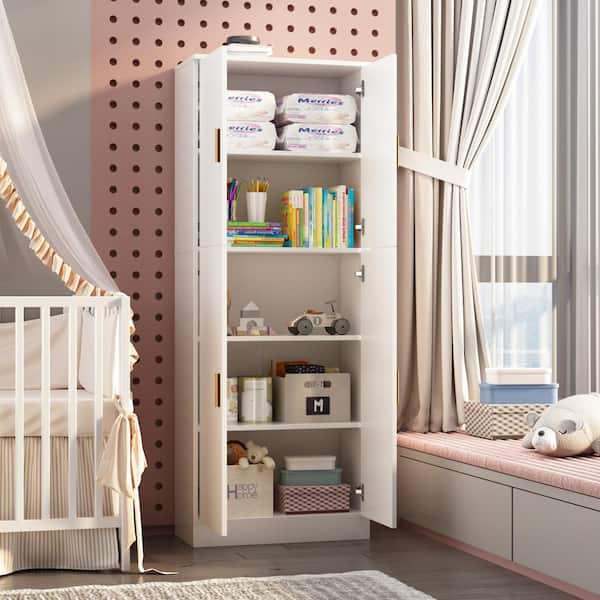 FUFU&GAGA 23.3 in. W x 61.2 in. H White Wooden 5-Shelves Bookcase