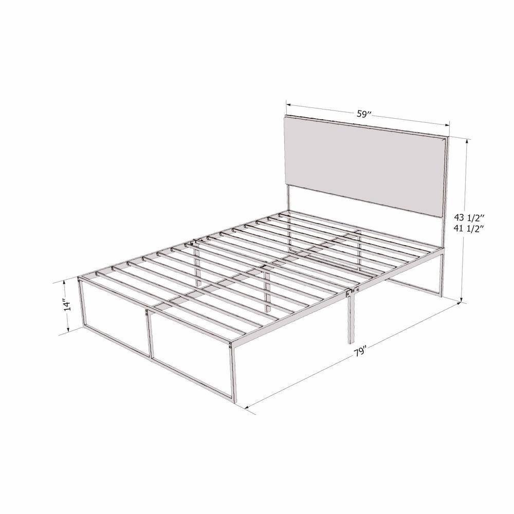 Queen Black Metal Frame Bed with Beige Upholstered Headboard