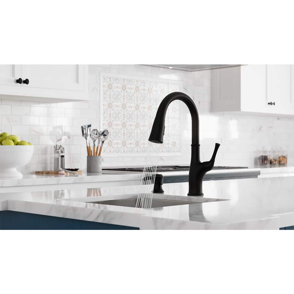Alderwood Matte Black High-Arc Kitchen Faucet with Pull-Out Spray