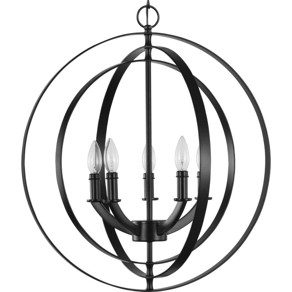 Equinox Matte Black 5-Light Chandelier Pendant with Glass Accents