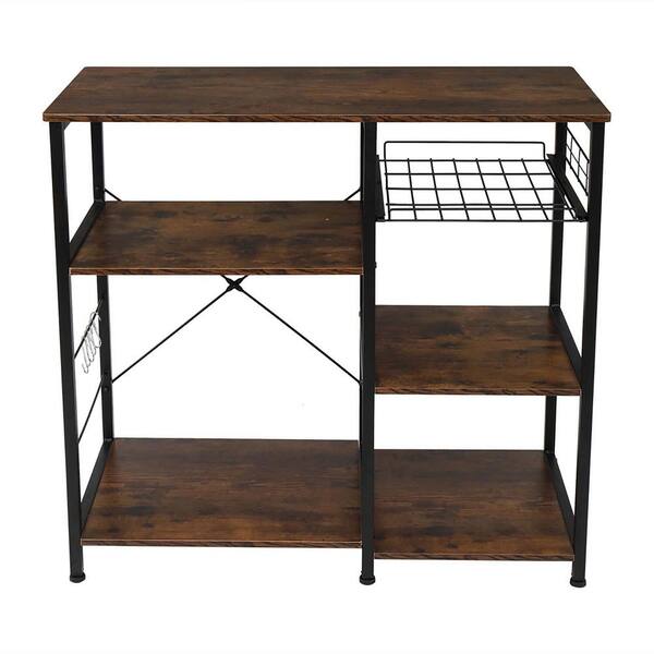 Brown and Black Kitchen Cart with Microwave Oven Stand Storage, Brown & Black