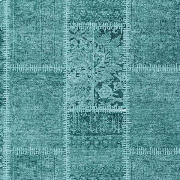 Turquoise, Teal Blue, Aqua 3 ft. x 5 ft. Woven Plaid Polyester Rectangle Indoor/Outdoor Area Rug