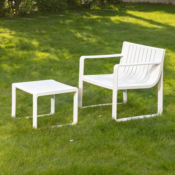 Werph White All-Weather 2-Piece Resin Patio Lounge Chair with Footrest