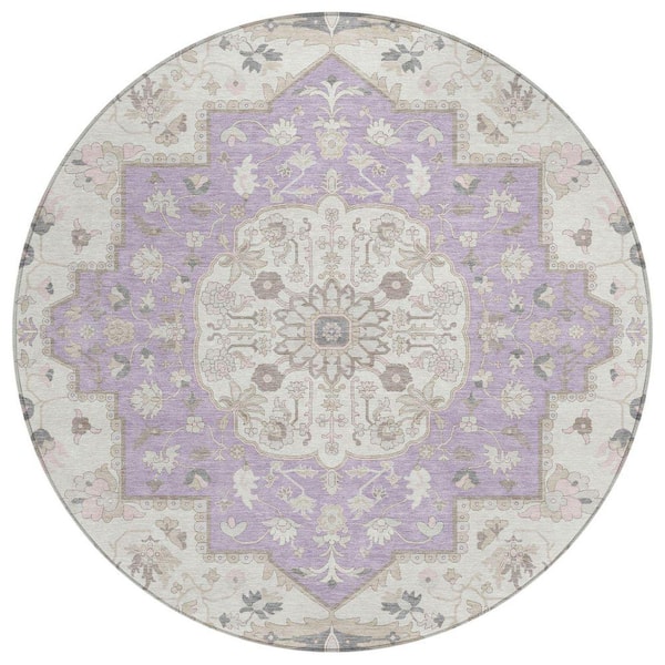 Chantille Machine Washable Indoor/Outdoor Abstract ACN2674 Lavender 8 ft. x 8 ft. Round Rug