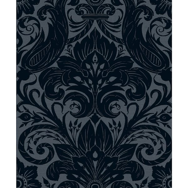 Unbranded Llewelyn-Bowen Off The Wall Navy Damask Sauvage Flocked Finish Non-Pasted Non-Woven Wallpaper Sample