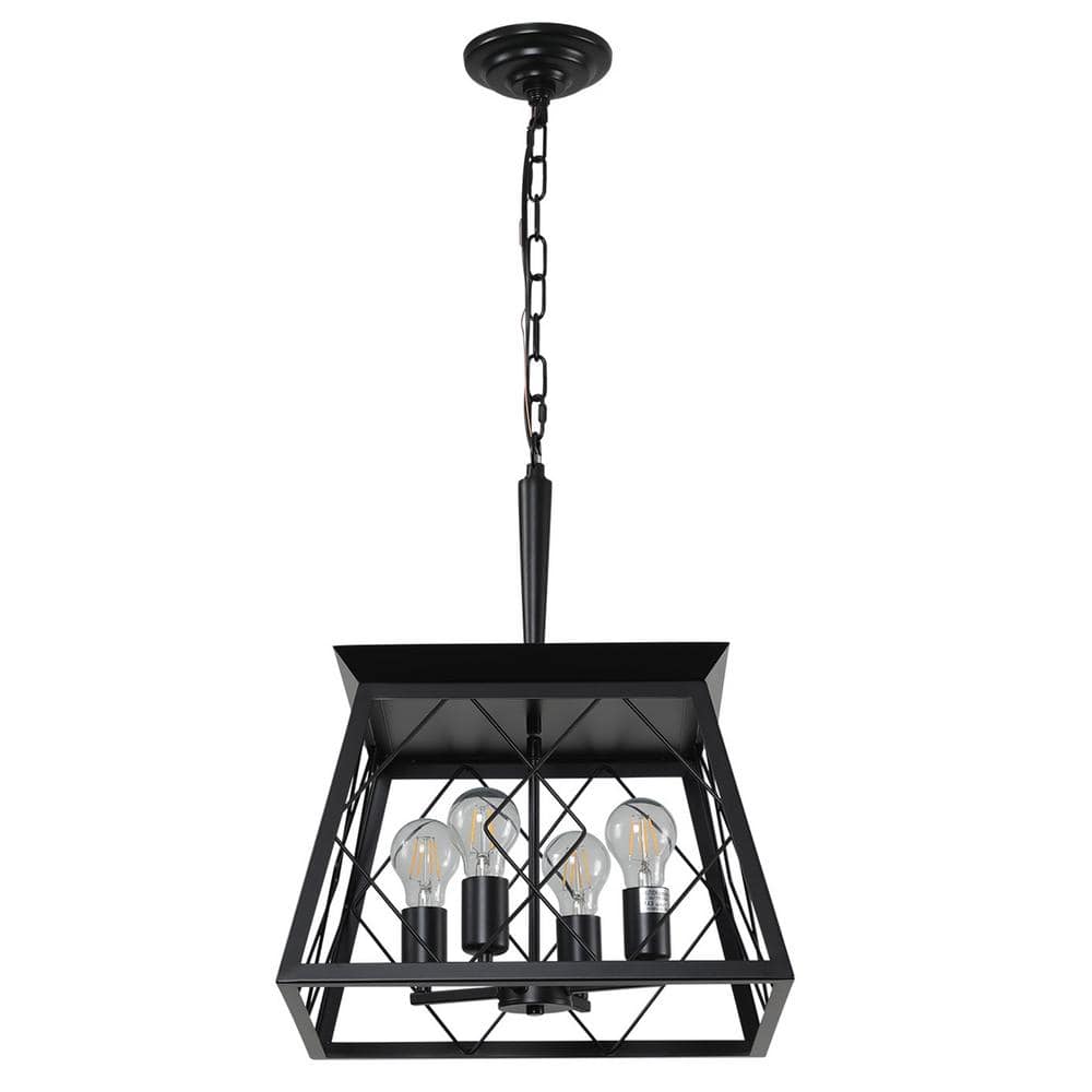 Black Metal Square Lantern Pendant Chandelier with Adjustable Chain