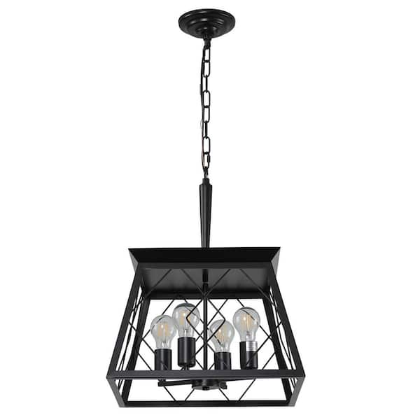 Gloweer 4-Light Farmhouse Chandelier Pendant Vintage Antique Light Fixture for Kitchen Dining Room Living Room in Black