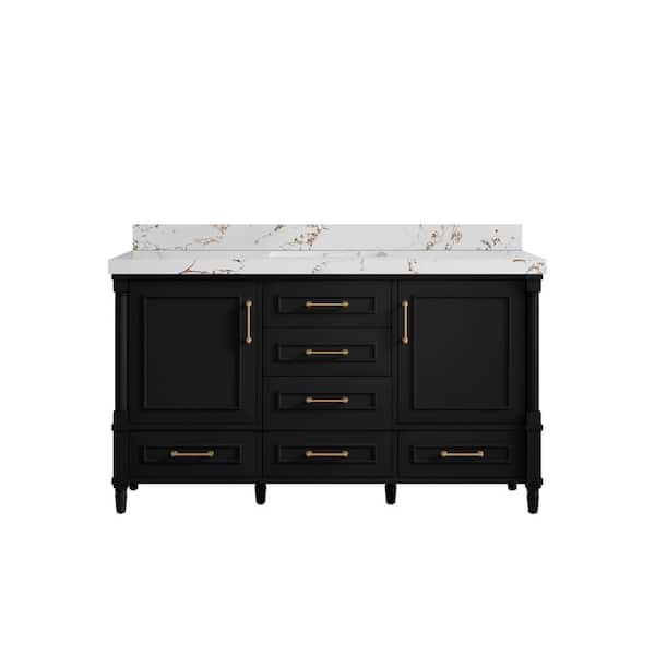 Willow Collections Hudson 60 in. W x 22 in. D x 36 in. H Single Sink Bath Vanity in Black with 2 in. Viola Brown Qt. Top