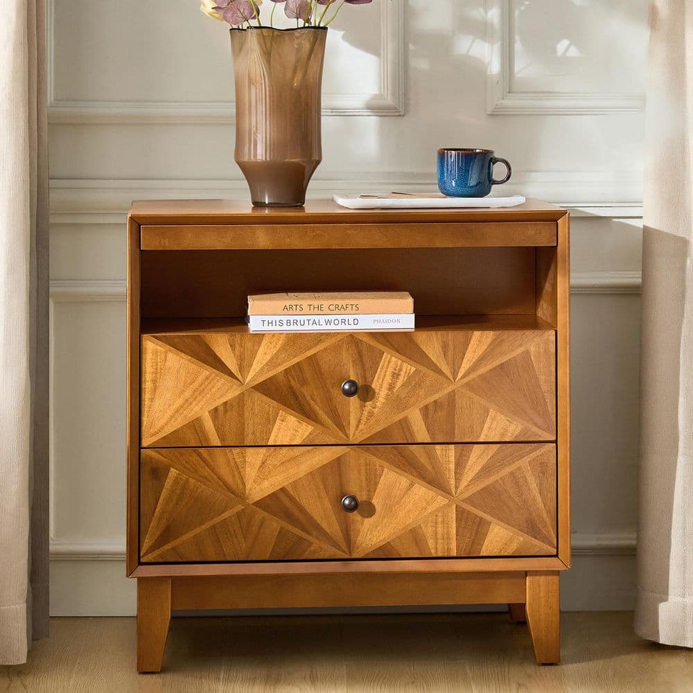 Jaime 28 in. Walnut Square Wood End Table with Type-C and USB