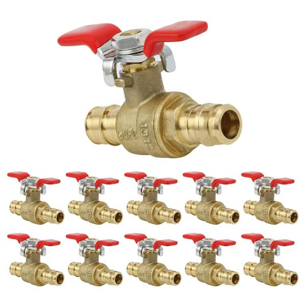 PLUMBFLEX 1/2 in. Heavy Duty Brass Full Port T-Handle PEX Ball Valve with Expansion Pex Connection (10-Pack)