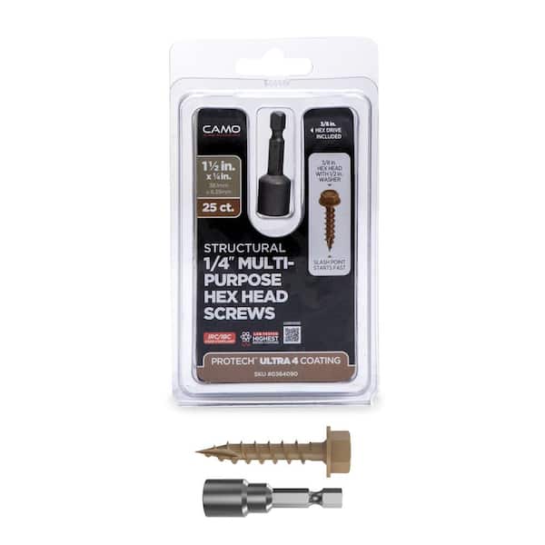 CAMO 1/4 in. x 1-1/2 in. Hex Head Multi-Purpose Hex Drive Structural Wood Screw - PROTECH Ultra 4 Exterior Coated (25-Pack)