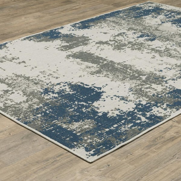 Blue, Beige 10 ft. x 13 ft. Loomed Abstract Polypropylene Rectangle Indoor/Outdoor Area Rug