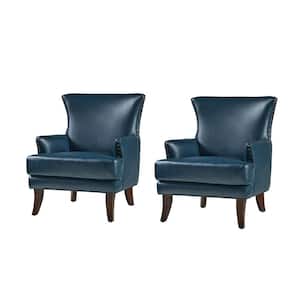 Bonnot Transitional Turquoise Faux Leather Wingback Armchair with Nailhead Trim and T-Cushion (Set of 2)