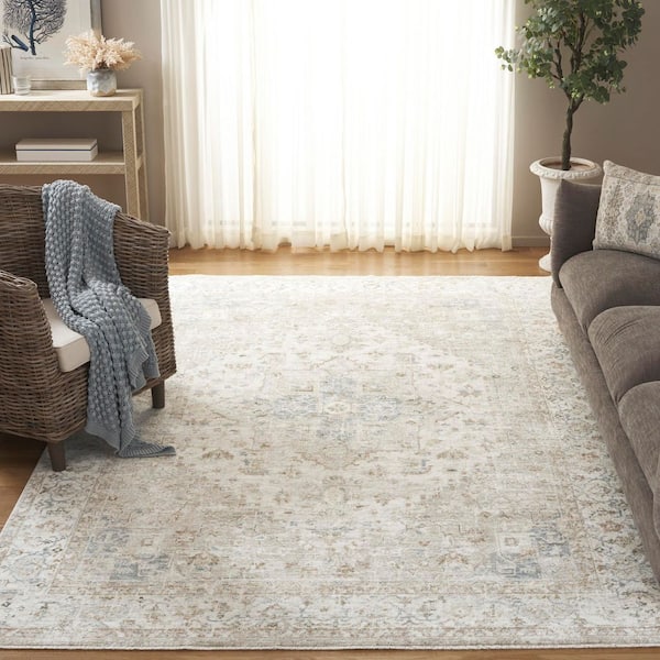 April 8 ft. x 10 ft. Ivory/Sage Medallion Floral Area Rug