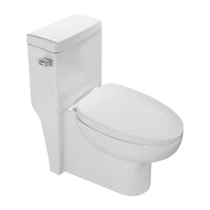 1-Piece 1.28 GPF Ceramic Single Flush Round Bowl Ceramic Toilet in White Close Seat Included