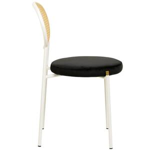 Leather Dining Chair Armless Rattan back Side Chair in White Stainless Steel Euston Collection in Black