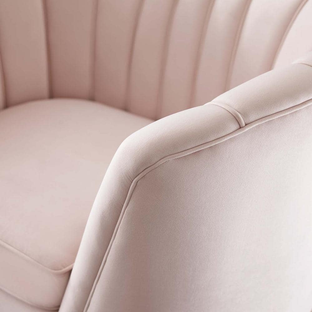 Glam Deco Pink Velvet Curved Back Accent Chair with Gold Legs